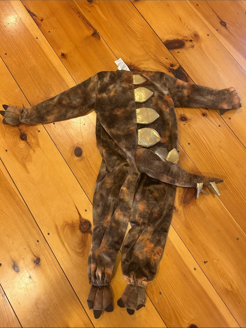Pottery Barn Kids Brown Plush Dinosaur Costume with Gold Spines size 4-6